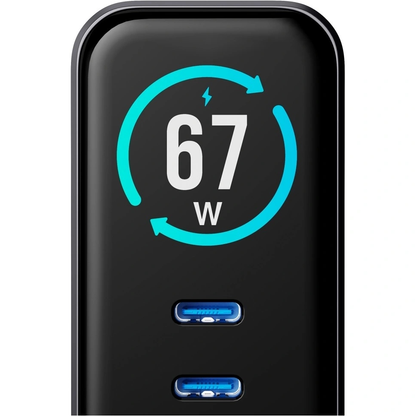 Nätadapter 3MK InCharge Lumin Display, 67W, 5A, 1 x USB-A - 2 x USB-C, Svart