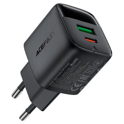 Nätverksladdare Acefast A116 Display, 35W, 3A, 1 x USB-A - 1 x USB-C, Svart