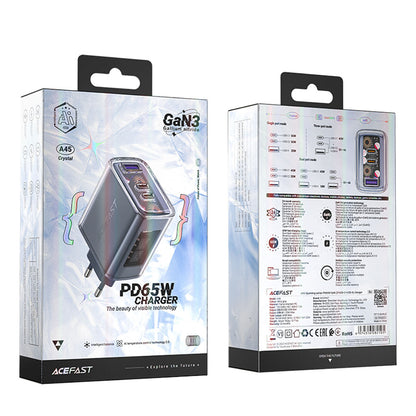 Acefast A45 Exploration Nätverksladdare, 65W, 3.25A, 1 x USB-A - 2 x USB-C, Grå