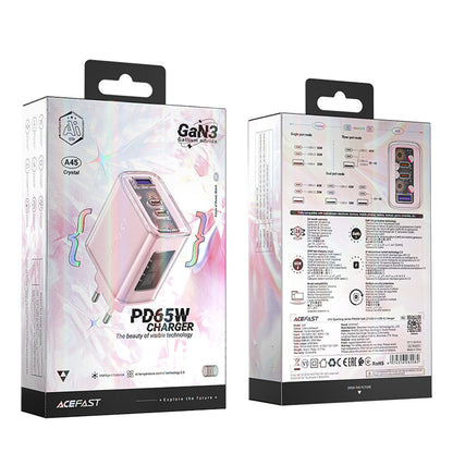 Acefast A45 Exploration Network Charger, 65W, 3.25A, 1 x USB-A - 2 x USB-C, Pink