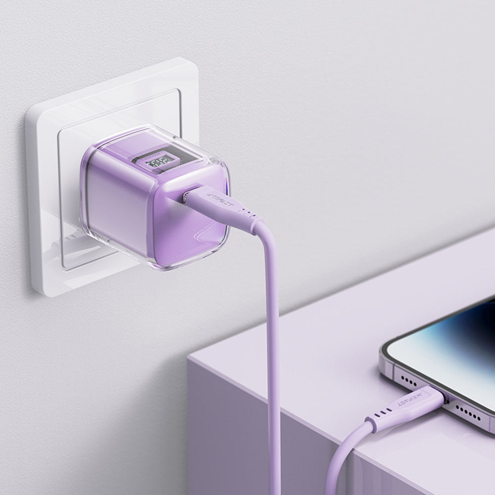 Nätverksladdare Acefast A53 Sparkling Display, 30W, 3A, 1 x USB-C, Lila