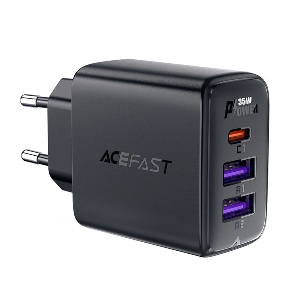 Acefast A57 Nätverksladdare, 35W, 3A, 2 x USB-A - 1 x USB-C, Svart