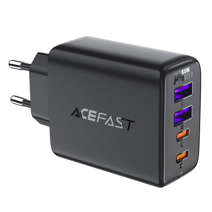 Nätadapter Acefast A61, 45W, 3A, 2 x USB-A - 2 x USB-C, Svart