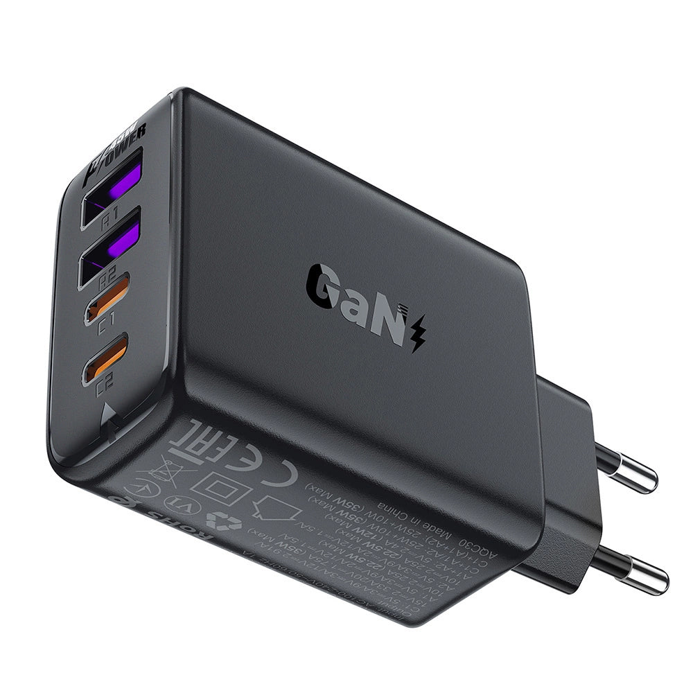 Nätadapter Acefast A61, 45W, 3A, 2 x USB-A - 2 x USB-C, Svart