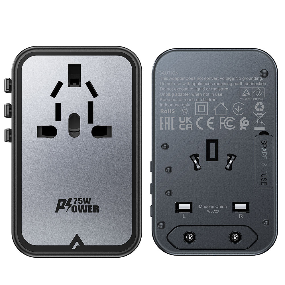 Acefast Travel Z1 nätverksladdare, 75W, 3.35A, 2 x USB-A - 3 x USB-C, Svart