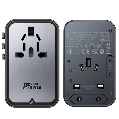 Acefast Travel Z1 nätverksladdare, 75W, 3.35A, 2 x USB-A - 3 x USB-C, Svart