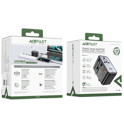 Acefast Travel Z1 nätverksladdare, 75W, 3.35A, 2 x USB-A - 3 x USB-C, Svart