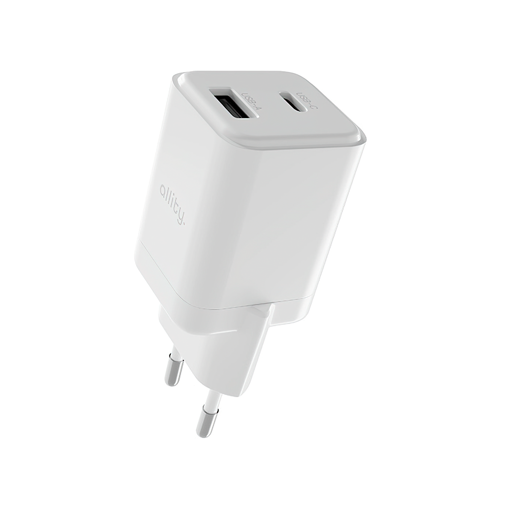 Nätverksladdare Allity. ATC-01-30WAC Mini, 30W, 3A, 1 x USB-A - 1 x USB-C, Vit