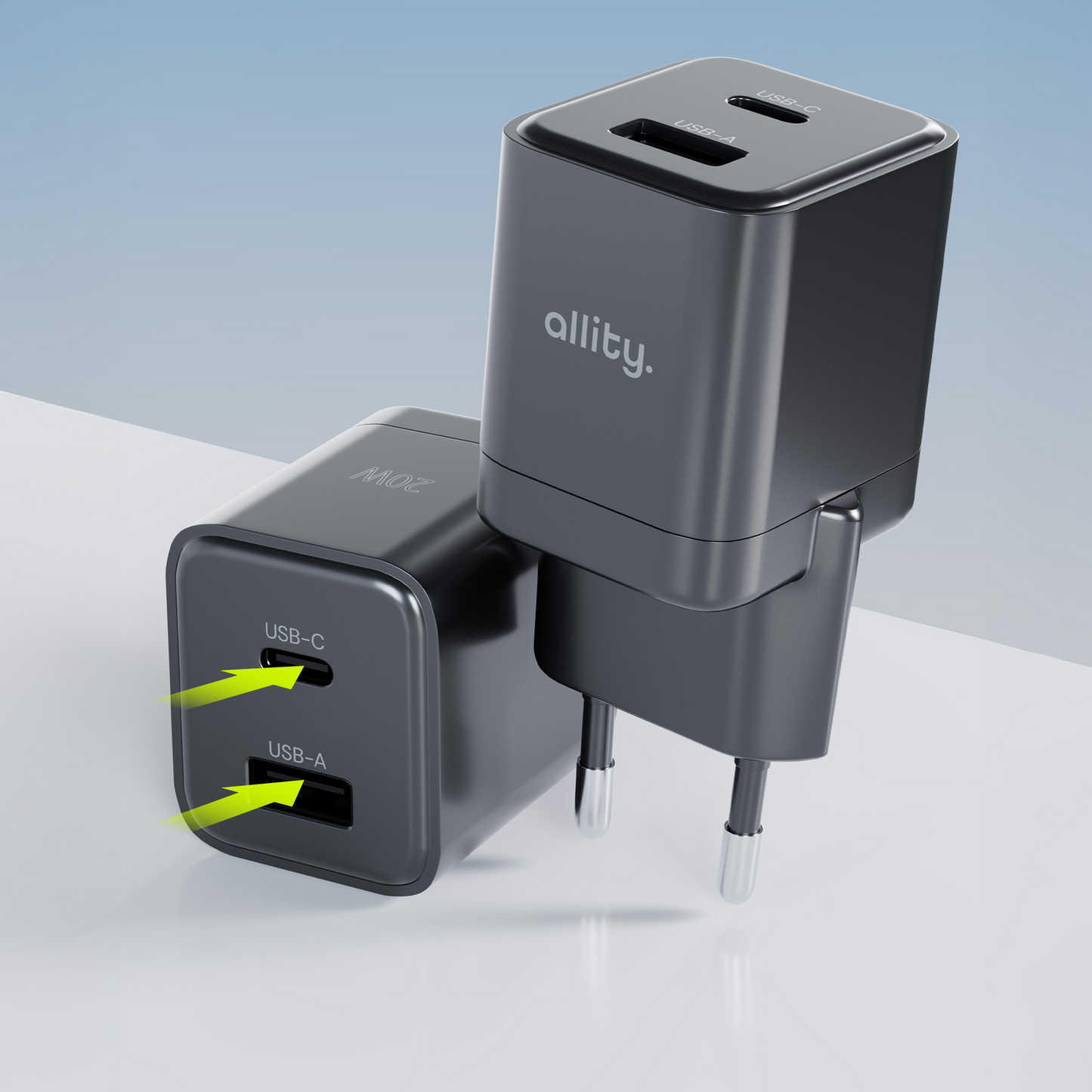 Allity Nätverksladdare. ATC-01-30WAC Mini, 30W, 3A, 1 x USB-A - 1 x USB-C, Svart