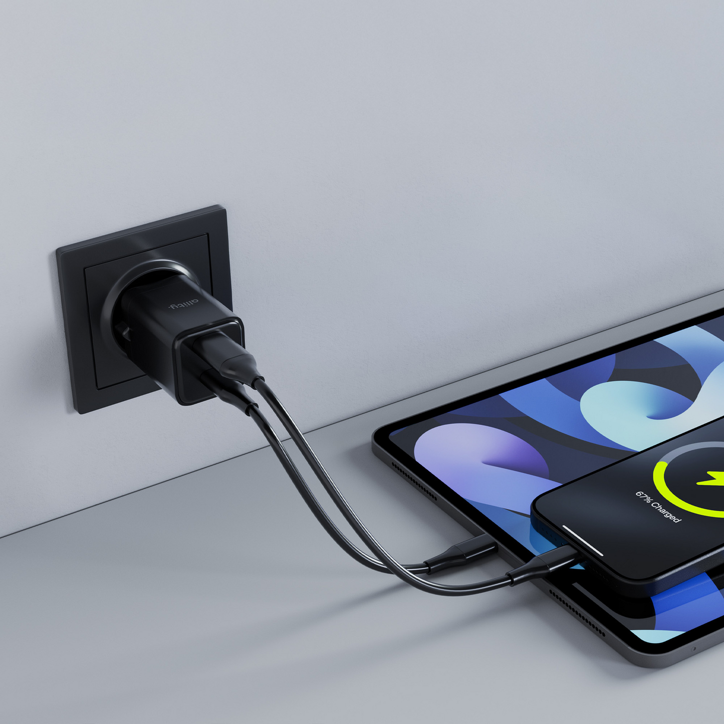 Allity Nätverksladdare. ATC-01-30WAC Mini, 30W, 3A, 1 x USB-A - 1 x USB-C, Svart
