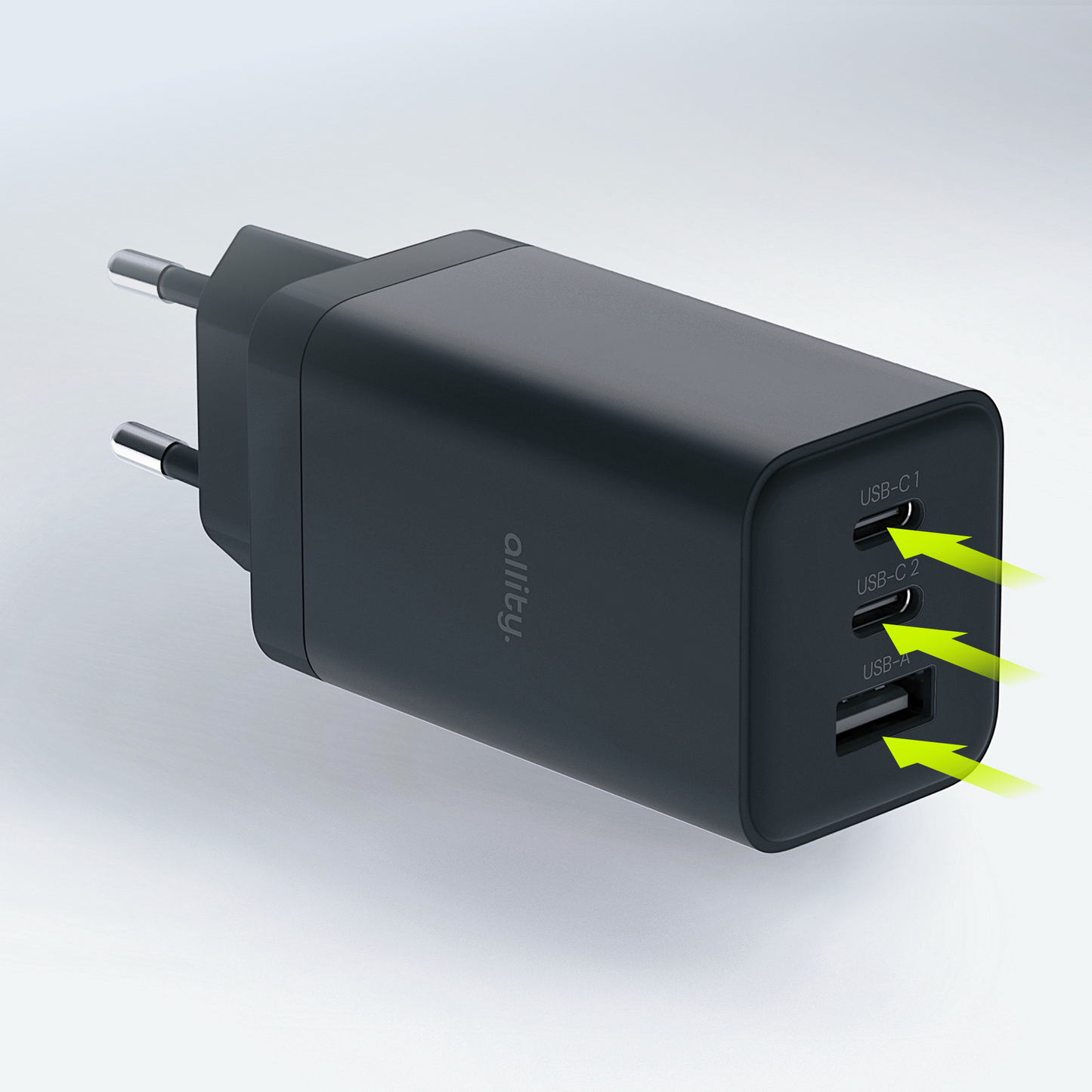 Allity Nätverksladdare. ATC-01-65WACC Fast, 65W, 3.25A, 1 x USB-A - 2 x USB-C, Svart