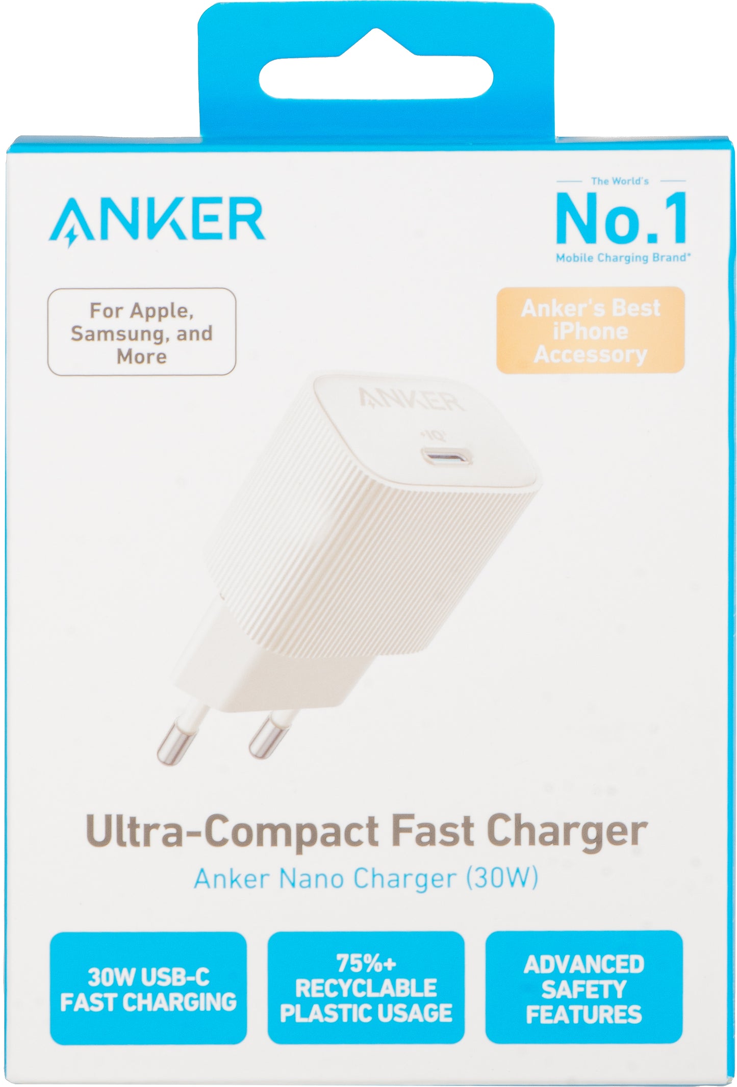 Nätverksladdare Anker 511 Nano 4, 30W, 3A, 1 x USB-C, Vit A2337G21 