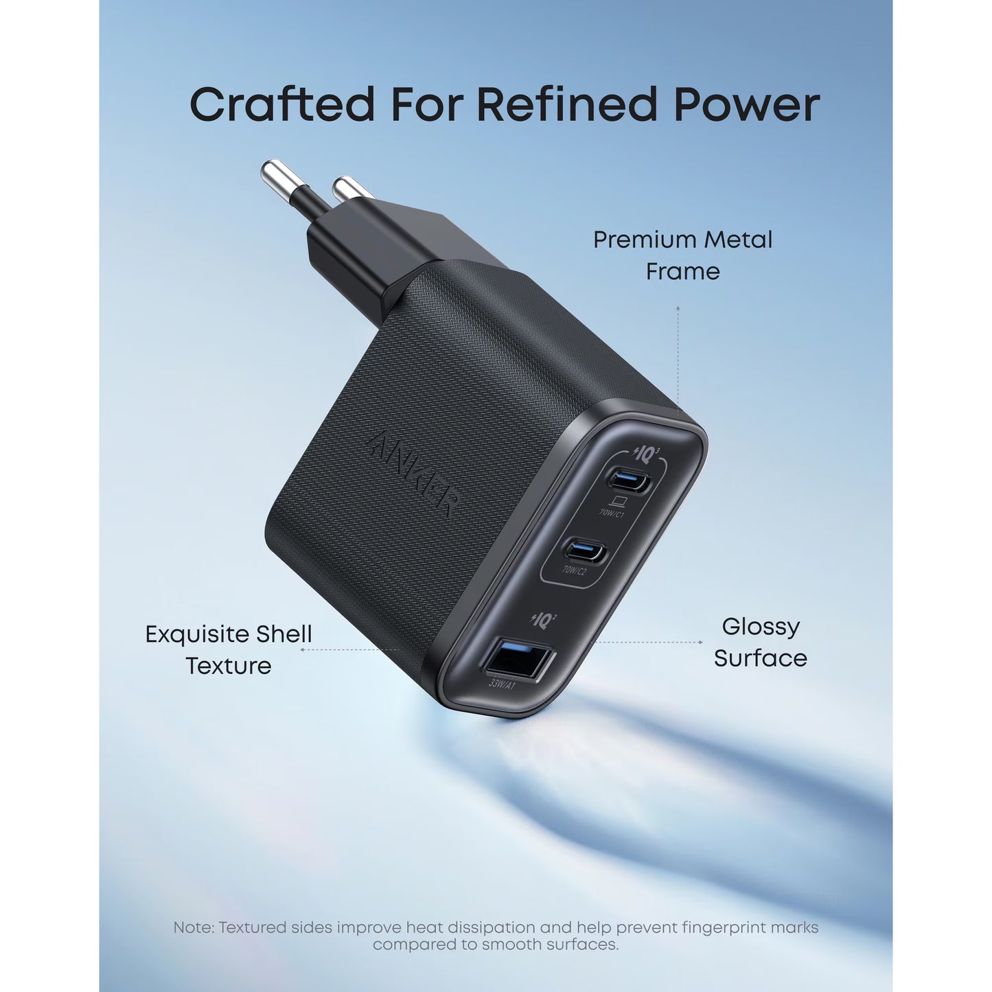 Anker Nano Nätverksladdare, 70W, 3.5A, 1 x USB-A - 2 x USB-C, Svart A121AL11