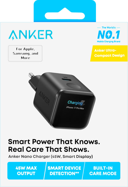 Anker Nano Display Nätadapter, 45W, 3A, 1 x USB-C, Svart A121DG11
