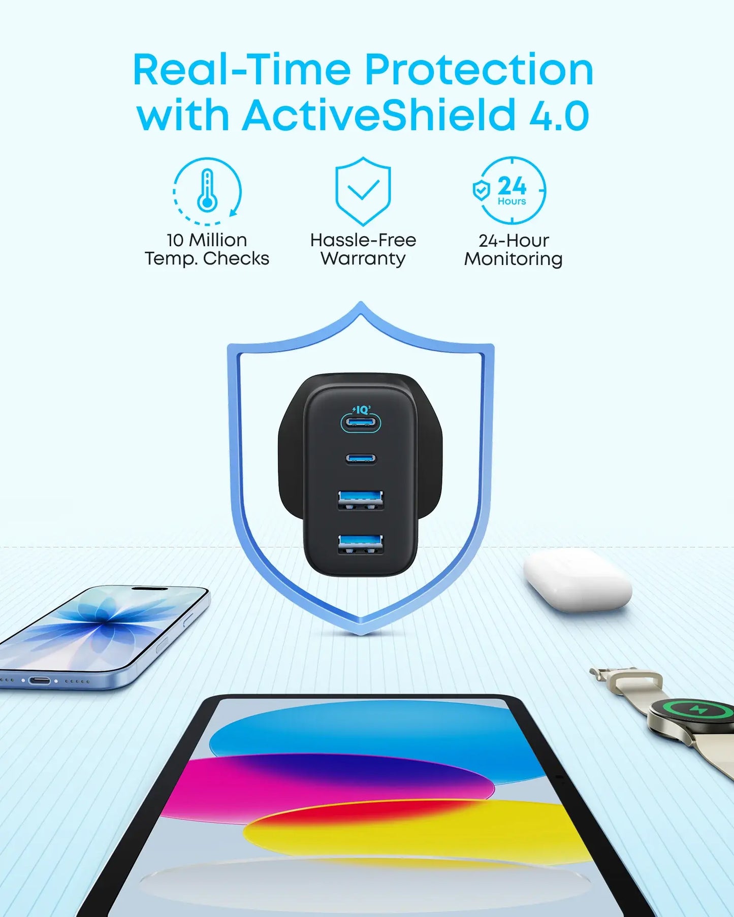Anker Zolo nätadapter, 50W, 3A, 2 x USB-A - 2 x USB-C, vit