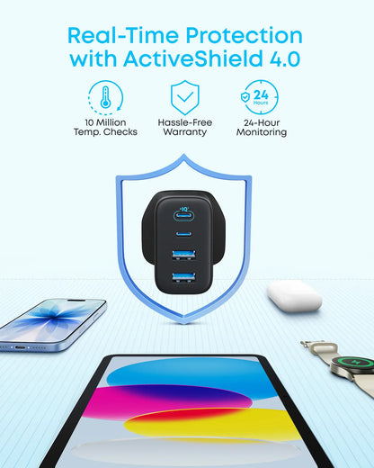 Anker Zolo nätadapter, 50W, 3A, 2 x USB-A - 2 x USB-C, vit