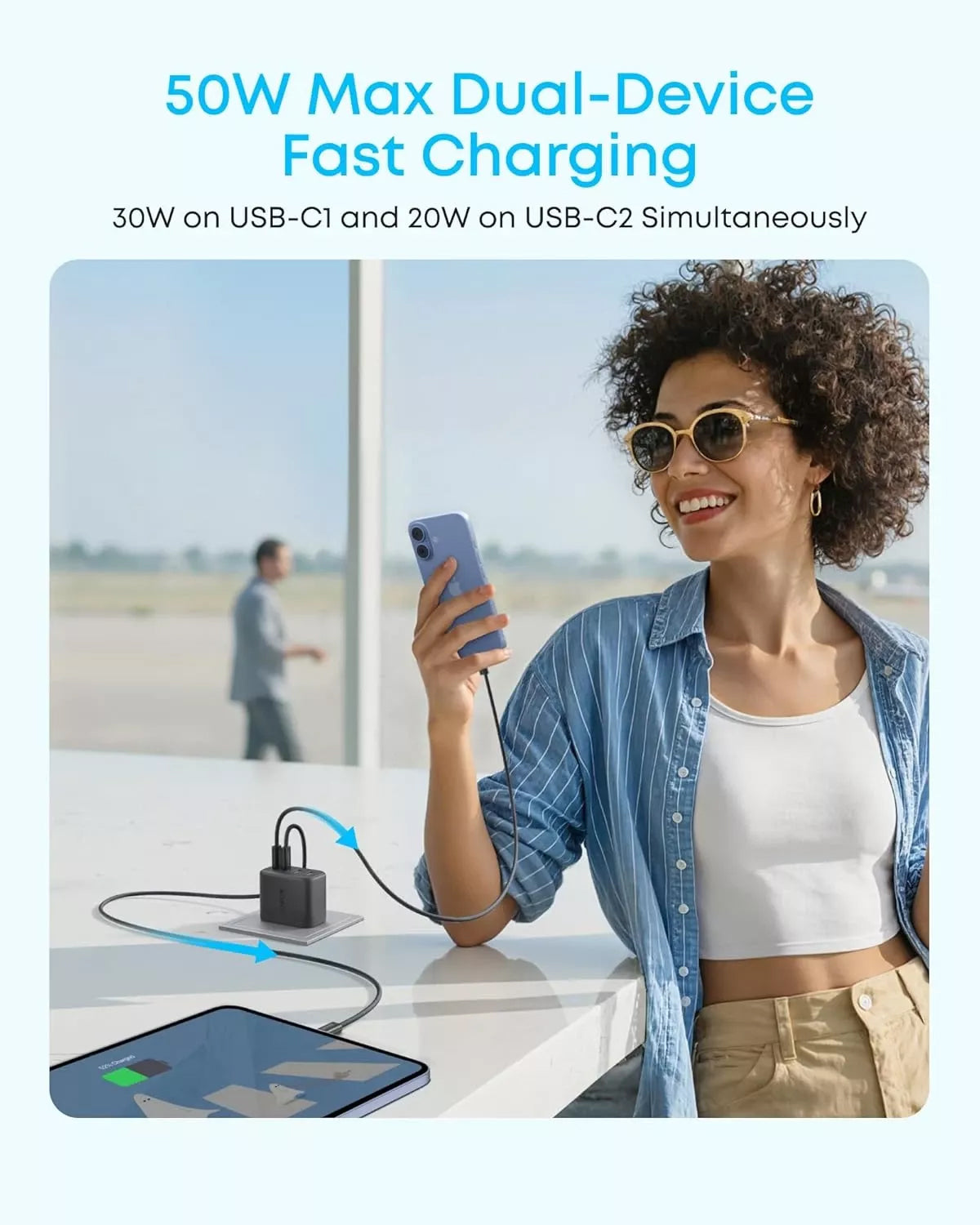 Anker Zolo nätadapter, 50W, 3A, 2 x USB-A - 2 x USB-C, svart A121EG11