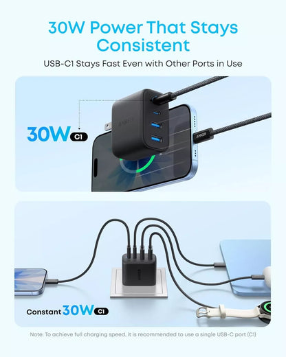 Anker Zolo nätadapter, 50W, 3A, 2 x USB-A - 2 x USB-C, svart A121EG11