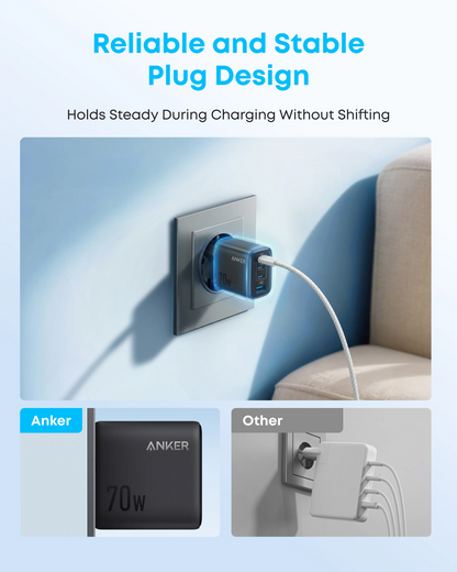 Anker Zolo nätadapter, 70W, 1 x USB-A - 3 x USB-C, svart A121CG11