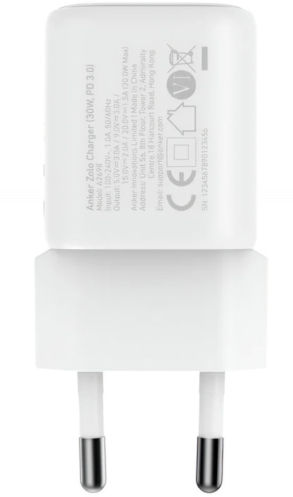 Anker Zolo Network Charger, 30W, 3A, 1 x USB-C, White A2698G21
