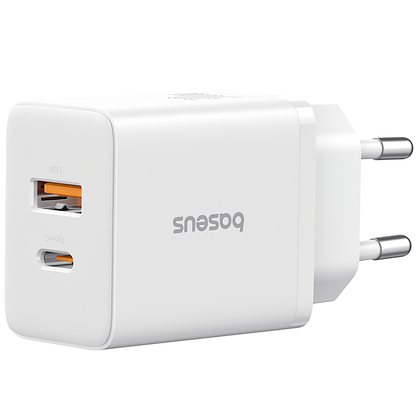 Baseus Cube nätverksladdare, 20W, 3A, 1 x USB-A - 1 x USB-C, Vit P10111403213-00