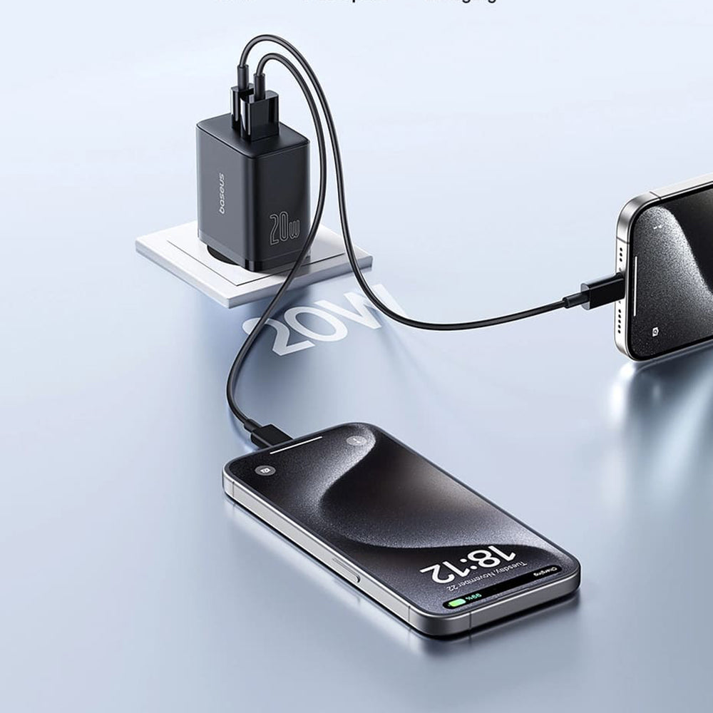 Baseus Cube nätverksladdare, 20W, 3A, 1 x USB-A - 1 x USB-C, Svart P10111403113-00