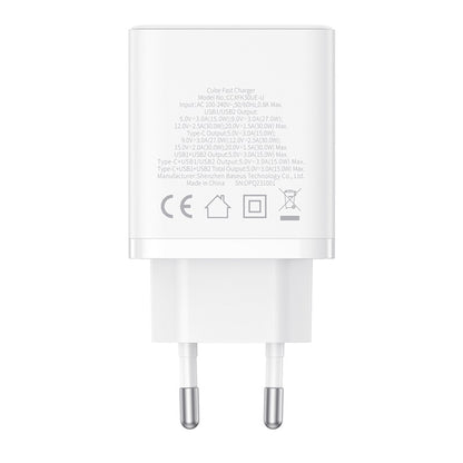 Baseus Cube nätverksladdare, 30W, 3A, 2 x USB-A - 1 x USB-C, Vit P10111402213-00