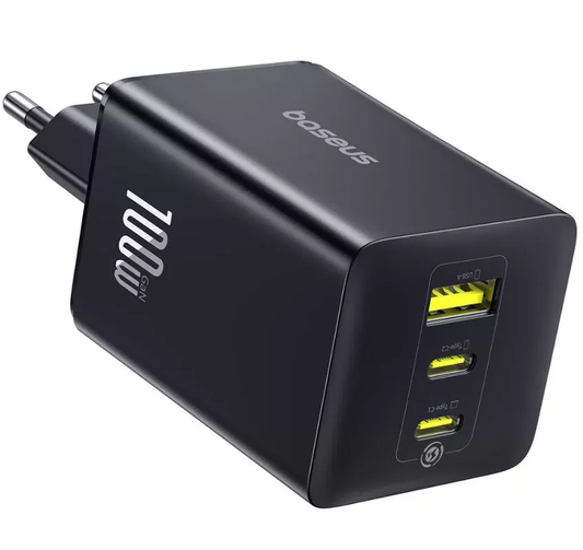 Baseus EnerFill FE11 nätverksladdare, 100W, 5A, 1 x USB-A - 2 x USB-C, Grå P10182102123