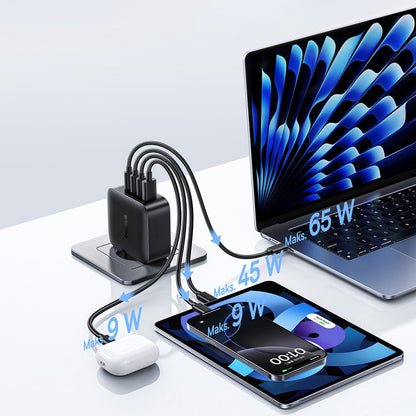 Baseus EnerFill FH11 nätverksladdare, 140W, 5A, 1 x USB-A - 3 x USB-C, Svart E0121J00