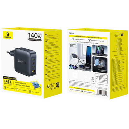 Baseus EnerFill FH11 nätverksladdare, 140W, 5A, 1 x USB-A - 3 x USB-C, Svart E0121J00