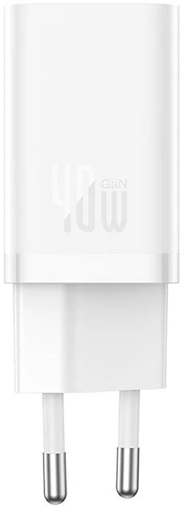 Nätverksladdare Baseus GaN5 Pro, 40W, 3A, 2 x USB-C, Vit CCGP180102