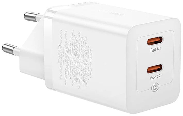 Nätverksladdare Baseus GaN5 Pro, 40W, 3A, 2 x USB-C, Vit CCGP180102