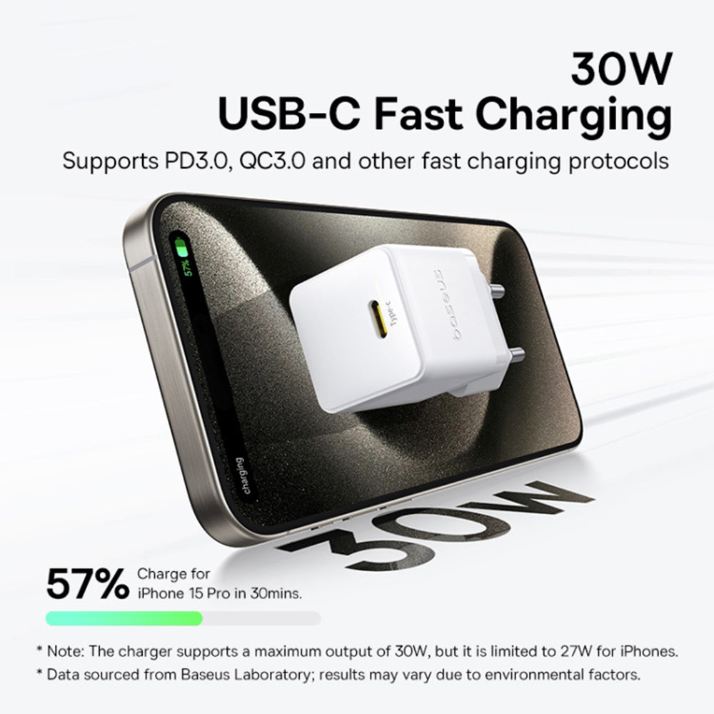 Baseus Palm Nätverksladdare, 30W, 3A, 1 x USB-C, Vit P10111605213-00