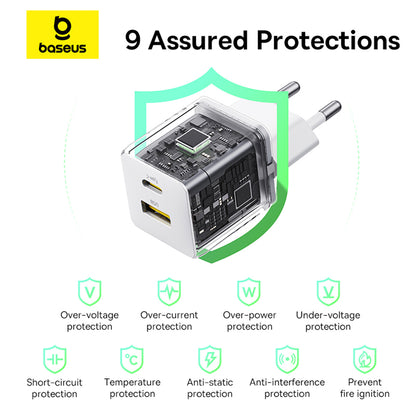 Baseus Palm nätverksladdare, 30W, 3A, 1 x USB-A - 1 x USB-C, Vit P1011160A213-00