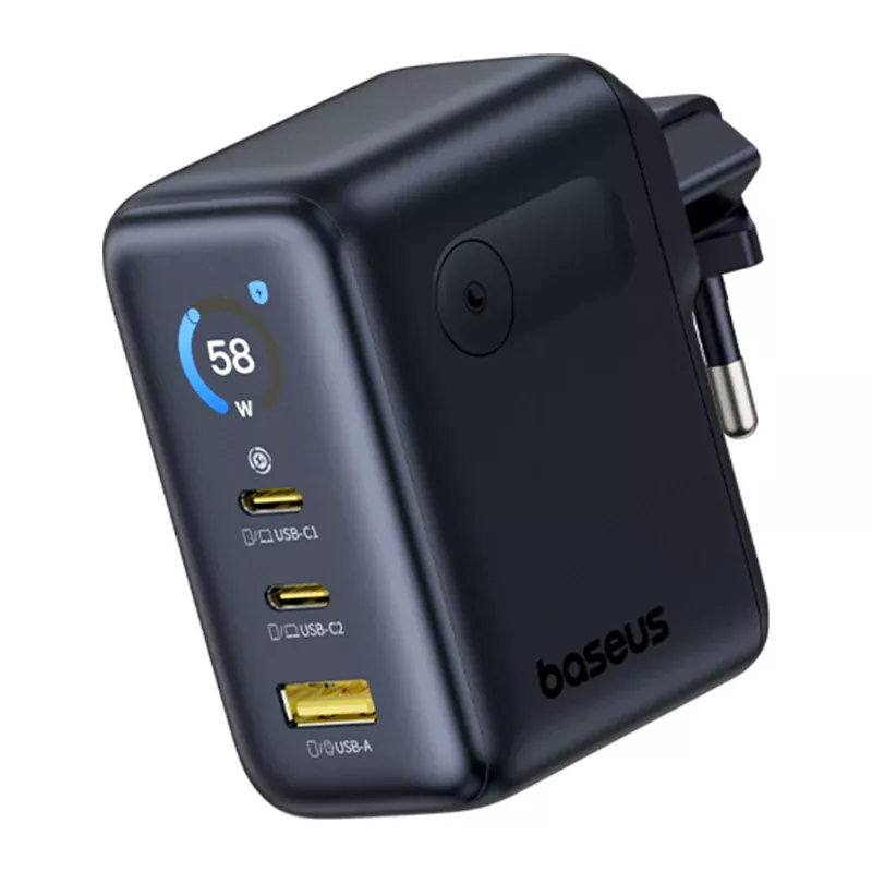 Nätadapter Baseus PicoGo AE21 Display, 100W, 5A, 1 x USB-A - 2 x USB-C, Svart E0121B00