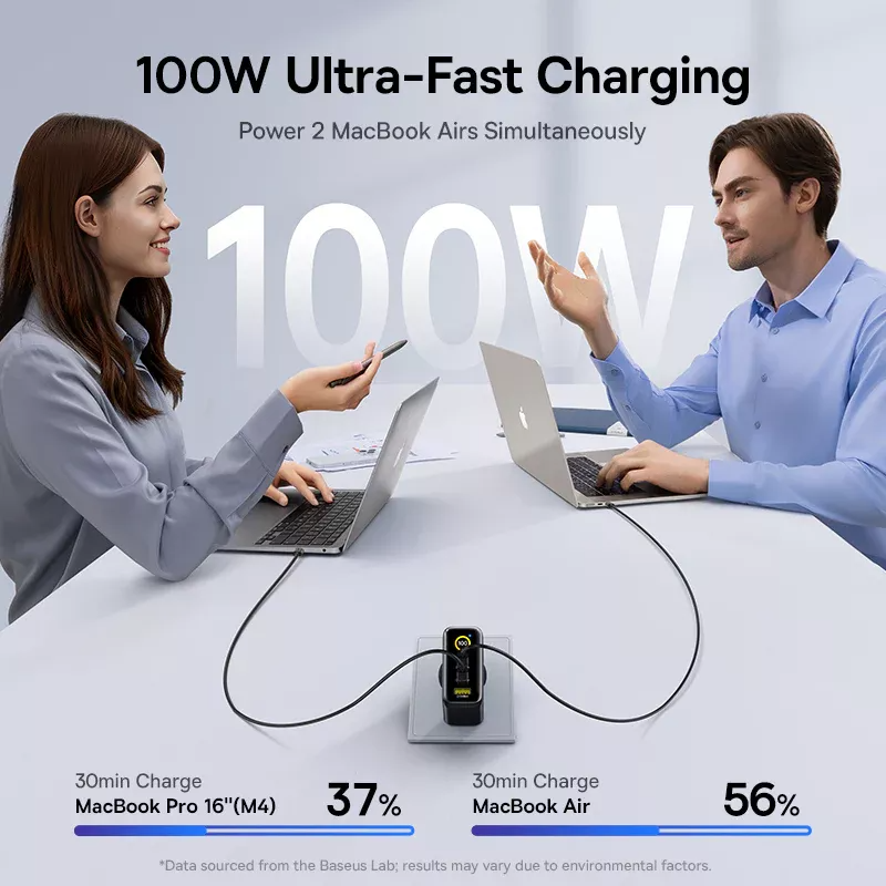 Nätadapter Baseus PicoGo AE21 Display, 100W, 5A, 1 x USB-A - 2 x USB-C, Svart E0121B00