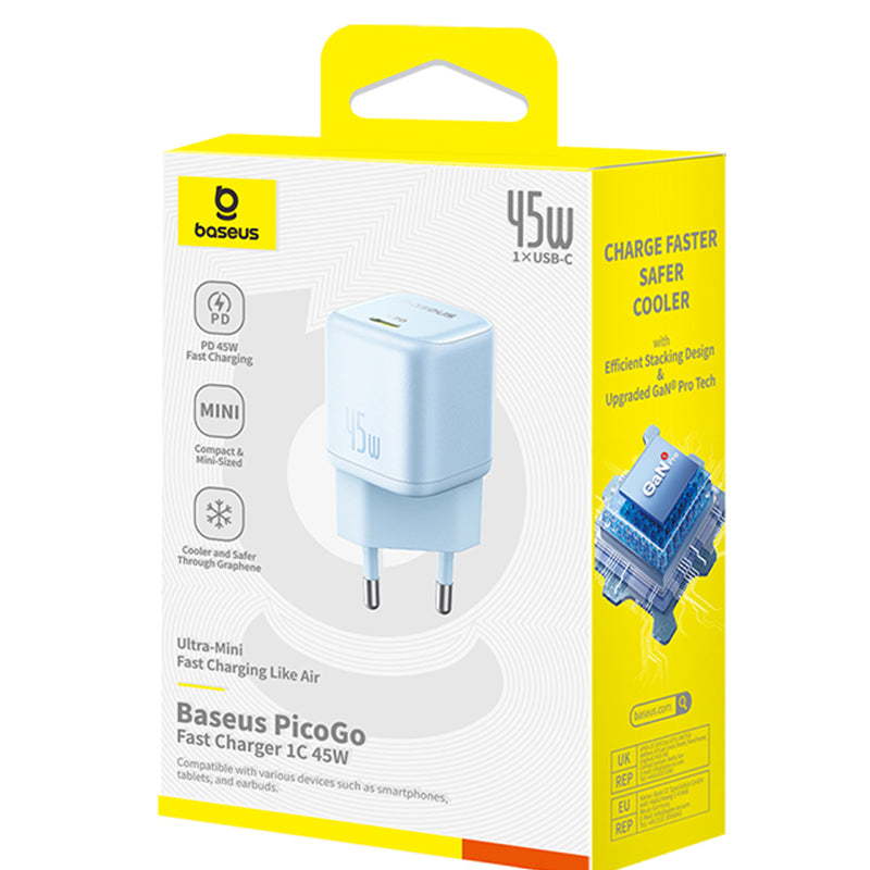 Baseus PicoGo nätverksladdare, 45W, 3A, 1 x USB-C, Blå P10176800313-00