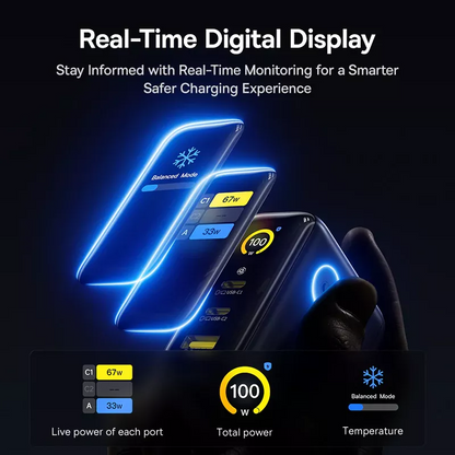 Nätadapter Baseus PicoGo AE21 Display, 100W, 5A, 1 x USB-A - 2 x USB-C, Svart E0121B00