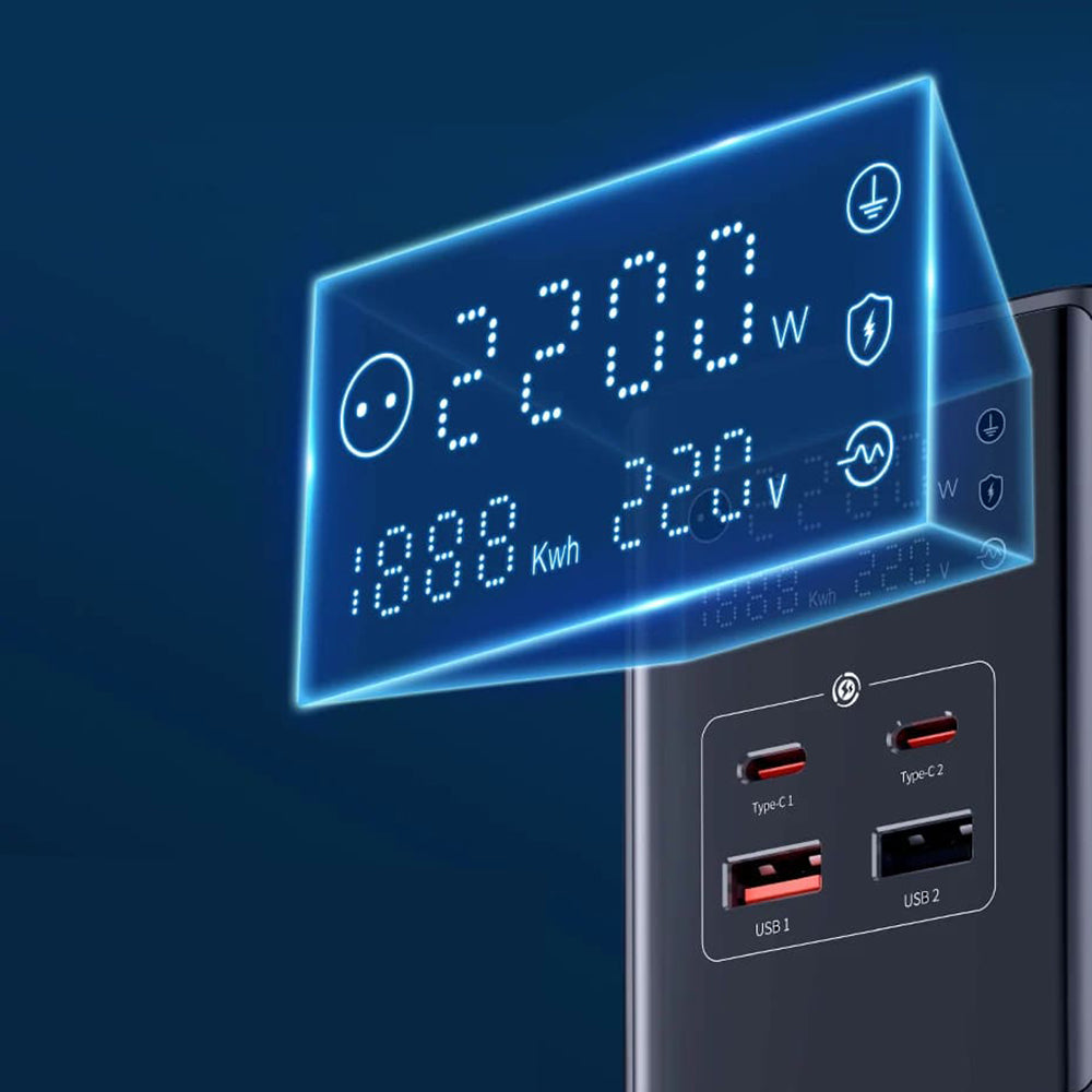 Baseus PowerCombo nätverksladdare, 35W, 5A, 2 x USB-A - 2 x USB-C - 3 x Schuko, Svart, Återsigillad E00023606113-00