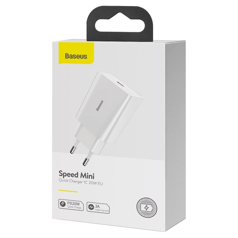 Nätverksladdare Baseus Speed Mini, 20W, 3A, 1 x USB-C, Vit CCFS-SN02