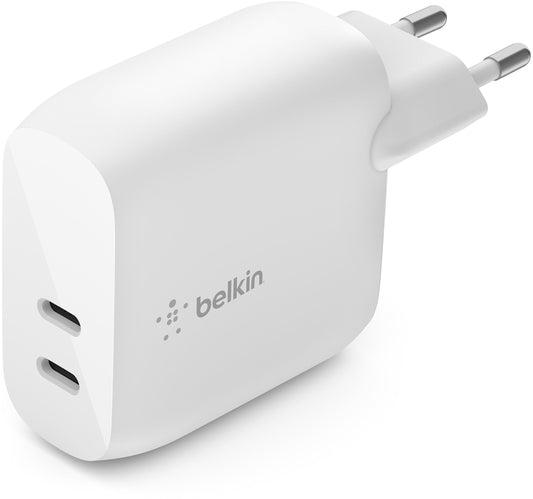Belkin BoostCharge Dual nätadapter, 40W, 3A, 2 x USB-C, Vit WCB006vfWH