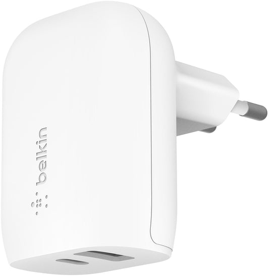 Belkin BoostCharge Dual nätadapter, 37W, 3A, 1 x USB-A - x USB-C, Vit WCB007vfWH
