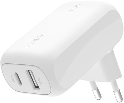 Belkin BoostCharge Dual nätadapter, 42W, 3A, 1 x USB-A - 1 x USB-C, Vit WCB009vfWH