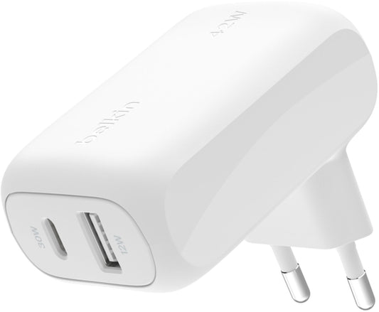 Belkin BoostCharge Dual nätadapter, 42W, 3A, 1 x USB-A - 1 x USB-C, Vit WCB009vfWH