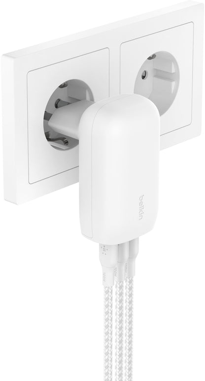 Belkin BoostCharge nätadapter, 67W, 3A, 3 x USB-C, Vit WCC002vfWH