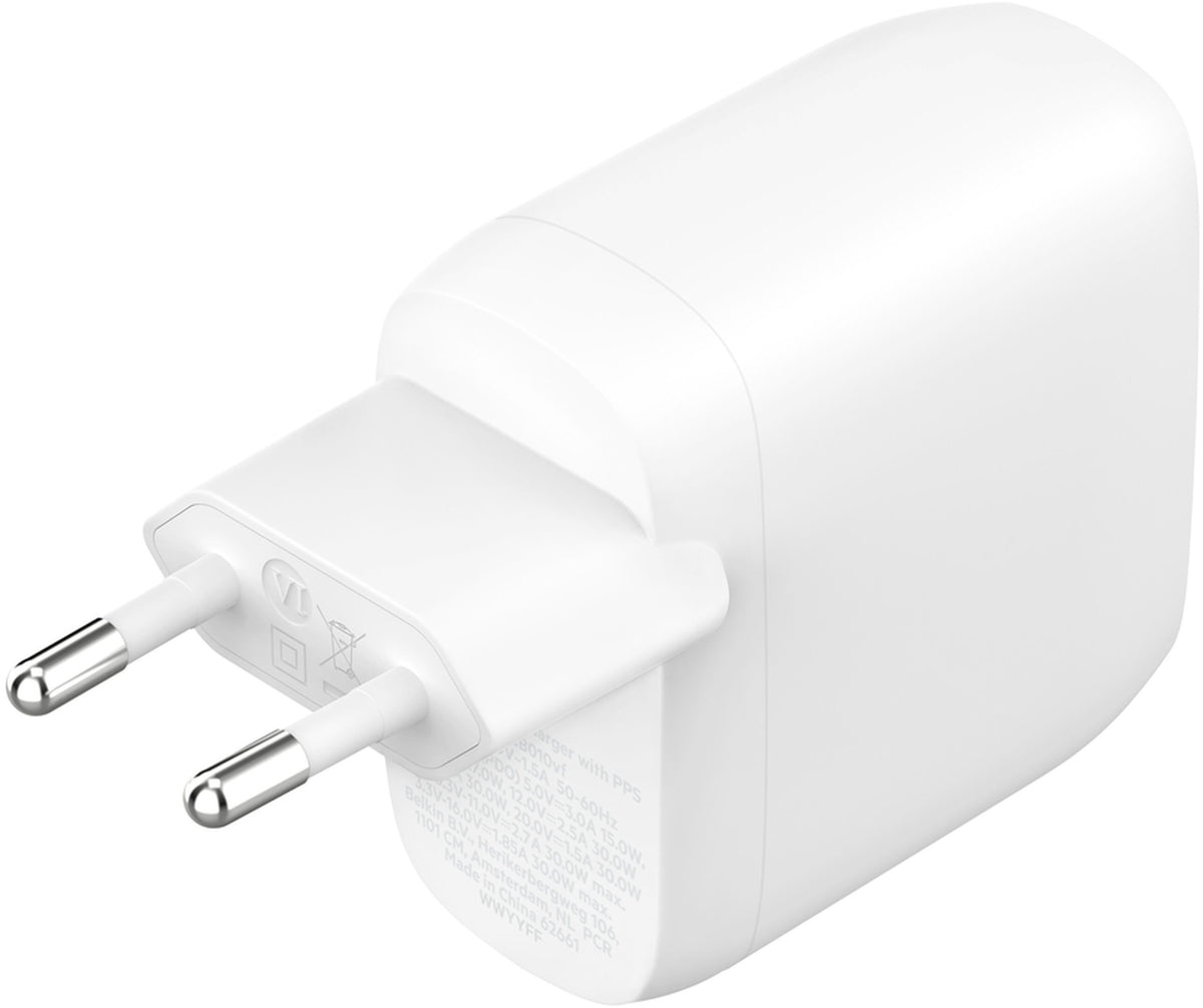Nätadapter Belkin BoostCharge Pro Dual, 60W, 3A, 2 x USB-C, Vit WCB010vfWH