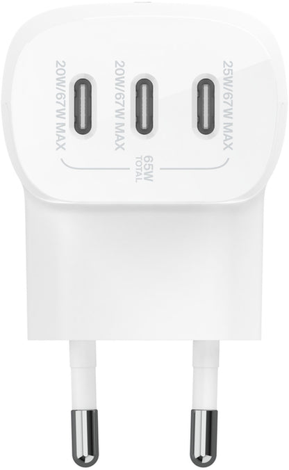 Belkin BoostCharge nätadapter, 67W, 3A, 3 x USB-C, Vit WCC002vfWH