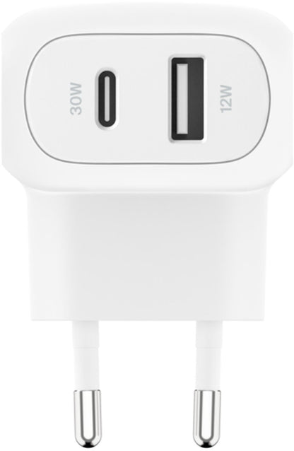 Belkin BoostCharge Dual nätadapter, 42W, 3A, 1 x USB-A - 1 x USB-C, Vit WCB009vfWH