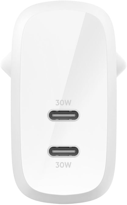 Nätadapter Belkin BoostCharge Pro Dual, 60W, 3A, 2 x USB-C, Vit WCB010vfWH