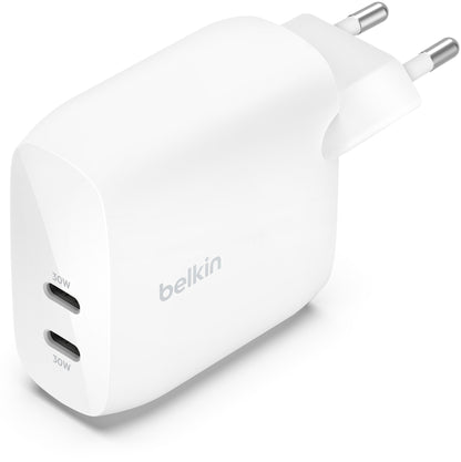 Nätadapter Belkin BoostCharge Pro Dual, 60W, 3A, 2 x USB-C, Vit WCB010vfWH